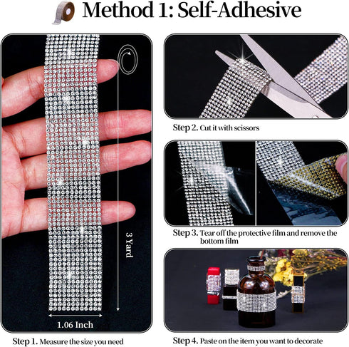 Locacrystal Bling Crystal Rhinestone Ribbon Self-Adhesive Iron-on DIY Glitter Diamond Stickers for Crafts Cars Clothing Decoration(1.06inch 3Yards...