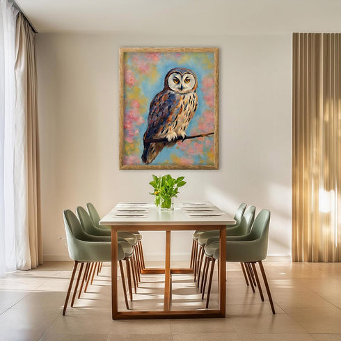 Posterizer 1 pcs- An owl on a tree with pink flowers-Art for Animal Lovers-Floral Botanical Art- Gift for Men Women Teens-decor for Bedroom, Offic...
