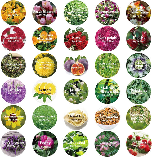 30 Bags Dried Flowers,100% Natural Dried Flowers Herbs Kit for Soap Making, DIY Candle Making,Bath - Include Rose Petals,Lavender,Don't Forget Me,...