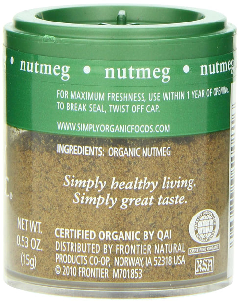 Simply Organic Nutmeg Ground Organic, Mini Spice, 0.53 Ounce (Pack of 6)...