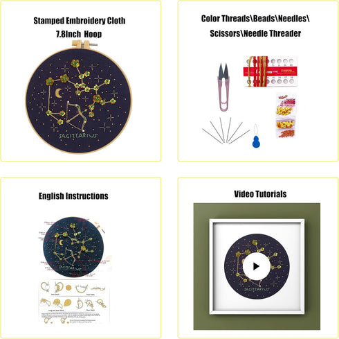 mozhijing constellation Embroidery Kit for Adults with Stamped Pattern, Round Beads for Embroidery DIY Crafting,Cross Stitch Beginner Kits with Fr...