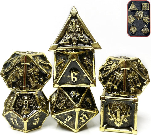 7 Pcs Metal DND Polyhedral Dice Set d&d D20 D12 D10 D8 D6 D4 with Box for Dungeons and Dragons Gifts Role Playing Dice Games Night (Style 5 Gold)...