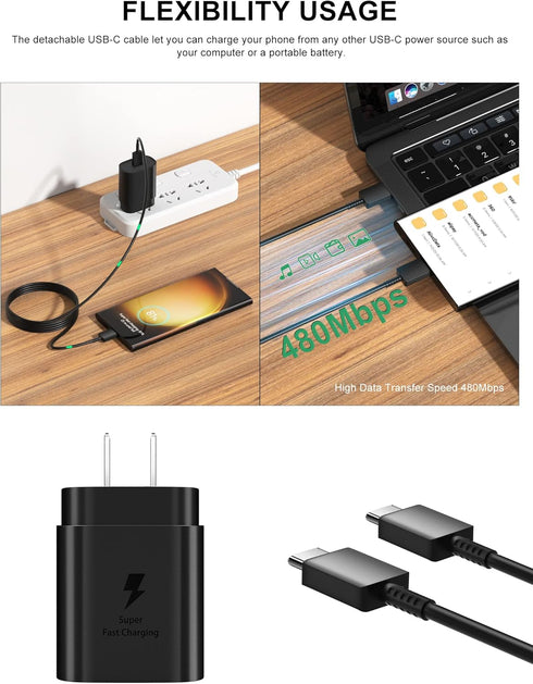 25W Type C Fast Charger Set for Samsung A54 A53 A35 - Super Fast PD USB C Wall Charging Block Android Phone Charger with 3.3 FT 3A C to C Cable fo...