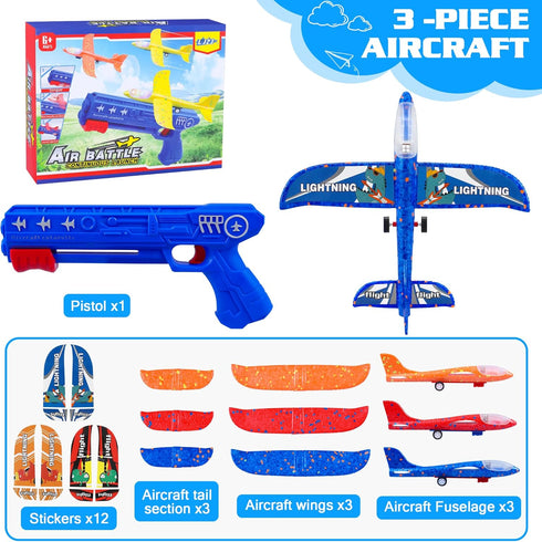 3 Pack Airplane Launcher Toys, 2 Flight Modes LED Foam Glider Catapult Plane, Outdoor Flying Toy for Kids, Birthday Gifts for Boy Girl 6+ Year Old...