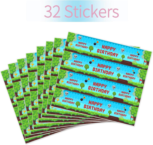 Pixel Miner Birthday Water Bottle Stickers, Block Video Game Water Bottle Label, Boy Girl Birthday Party Decorations, Mining Theme Children Birthd...