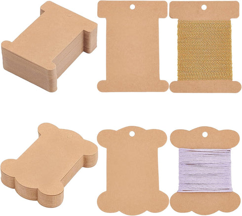 PH PandaHall 80pcs Ribbon Storage Organizer 3x4 Inch Ribbon Holder Flat Spool Bobbin Yarn Bobbin Kraft Floss Bobbins Card Thread Holder Sewing Sto...