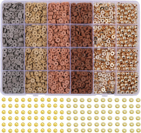 PIPIDREAM 3000PCS Brown Clay Bead Bracelet Kit?Friendship Bracelet Making Kit with Gold Beads Clay Bead Bracelet Jewelry Making Kit...