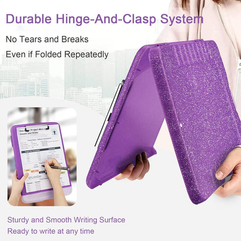 Glitter Clipboard with Storage,Storage Clipboard with Pen Holder,A4 Binder Clip Boards 8.5x11 with Low Profile Clip,Side Opening Sparkle Clipboard...