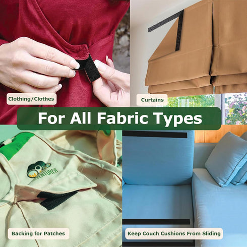 (4x6 Inch, 8 Sets) Stick On for Fabric, No Sew Sticky Back Patches for Clothes, Curtains - Double Sided Hook and Loop Tape Strips with Adhesive fo...