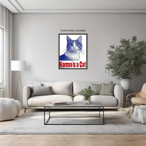 Posterizer 1 pcs-karma is a cat-retro design-funny poster for cat lovers-Comedy Art-Art for Animal Lovers-Living Room Bedroom Decor- unframed wall...