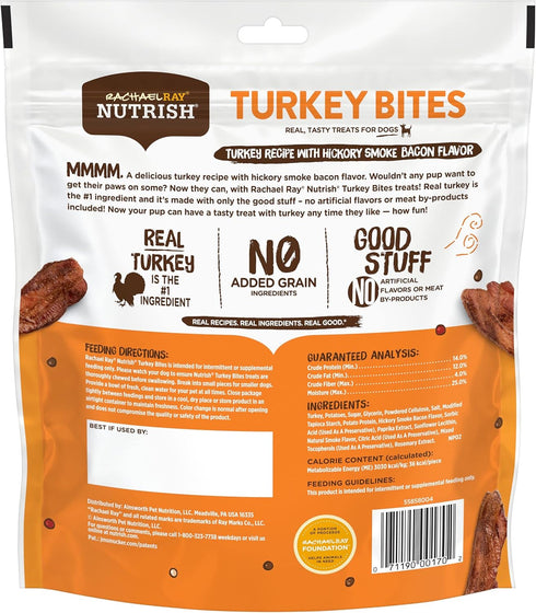 Rachael Ray Nutrish Turkey Bites Real Meat Grain Free Dog Treats, Turkey Recipe with Hickory Smoked Bacon Flavor, 12 Ounces (Packaging May Vary)...
