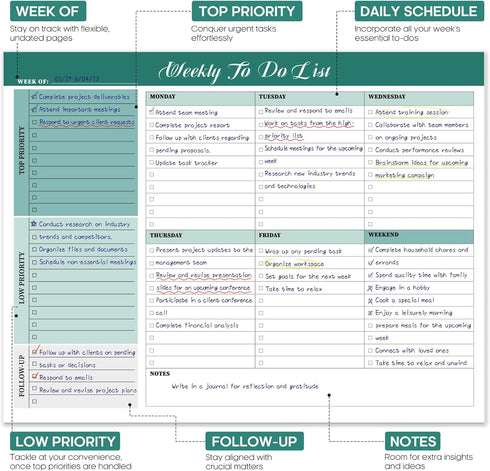 Weekly To Do List Notepad with 52 Tear Off Sheets?8.5"×11"?- Undated Weekly Desk Planner for Women & Man,Work and Home-Greenery Sway...