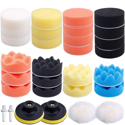 Augshy Polishing Pad, 31 Pcs 3 Inch Polishing Pad Kit, 3 Inch Buffing Pads for Drill Adapter Car Auto Polisher...