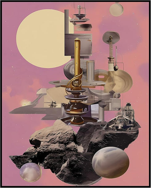 Posterizer 1 pcs-sci-fi vintage collage with space devices-Astronomy & Celestial Art-Abstract & Modern Art-Gift for Art Lovers- UNFRAMED Wall Art...
