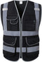 JKSafety 9 Pockets High Visibility Safety Vest for Men and Women, Hi-Vis Reflective Black Safety Vests with Zipper Front, Meet ANSI/ISEA Standards...