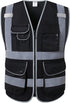 JKSafety 9 Pockets High Visibility Safety Vest for Men and Women, Hi-Vis Reflective Black Safety Vests with Zipper Front, Meet ANSI/ISEA Standards...