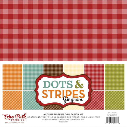 Echo Park Paper Company Autumn Gingham Collection Kit paper, Orange, Yellow, Blue, Brown, Tan, Red 12-x-12-Inch...