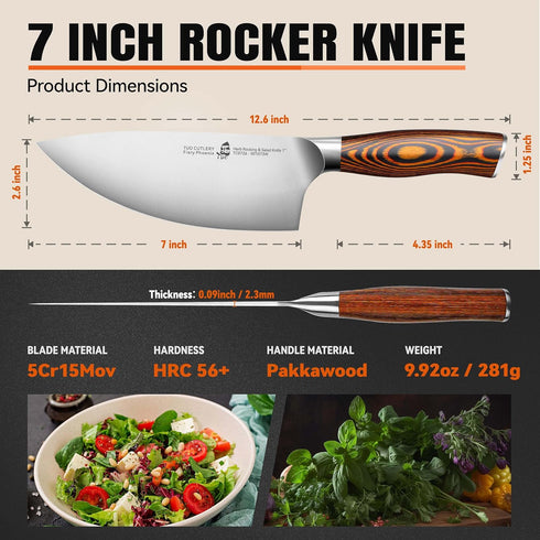 TUO Rocker Knife, 7 inch Salad Chopper Chef Knife for Herb Rocking and Veggie Chopping, Vegetable Cleaver in High Carbon Steel with Ergonomic Hand...