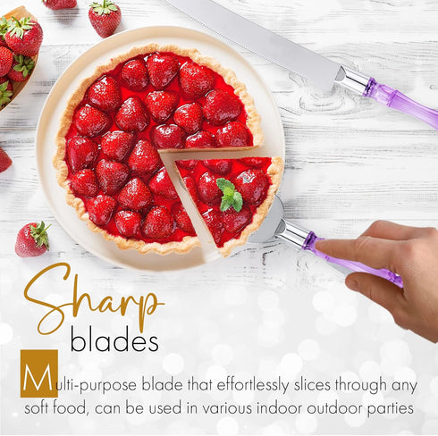 Cake Knife and Server Set, Cake Cutter and Pie Spatula, Cake Server and Knife Set with Acrylic Faux Crystal Handles, Cake Cutting Set for Wedding ...
