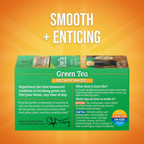 Twinings Decaffeinated Green Tea Individually Wrapped Bags, 20 Count (Pack of 1), Smooth Flavour, Enticing Aroma, Enjoy Hot or Iced, 20 Teabags...
