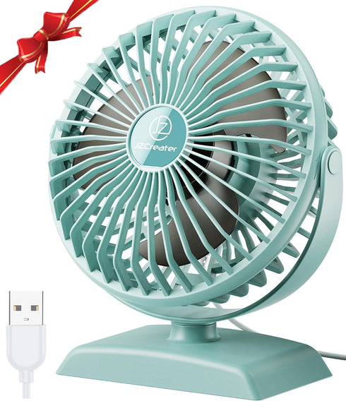 JZCreater Desk Fan, USB Desk Fan, 3 Speeds with Strong Airflow, 4.9 Inch Quiet Small Portable Table Fan, 360° Rotate Personal Cooling Fan For Bedr...