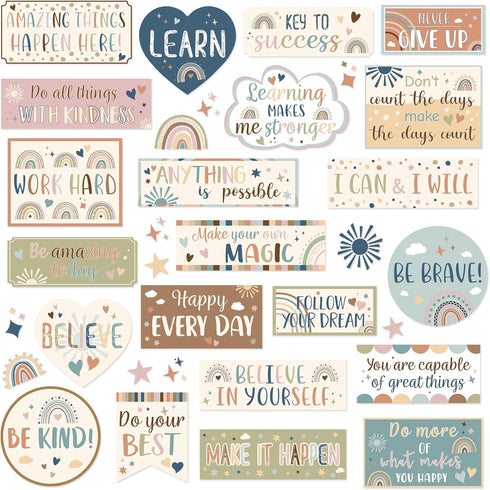 Bulletin Board Decorations Positive Affirmation Poster Cutouts Boho Rainbow Bulletin Board Decor Inspirational Motivational Banner Classroom Decor...
