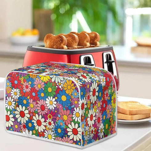 Daisy Flowers Printed Toaster Cover 4 Slice Wide Slot, Washable Kitchen Appliance Small Oven Bakeware Protector, Bread Maker Cover Dust and Finger...