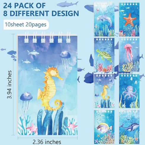 24 Pack Mini Ocean Animals Notebooks Under The Sea Party Favor Set Sea Animal Spiral Pocket Notepads Underwater World Memo Books for Classroom Rew...