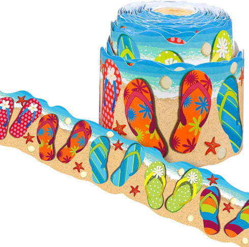 Summer Flip Flops Border 68.9 Feet Bulletin Board Border Butterflies Flowers Bee Space Inspirational Cute Border for Classroom Bulletin Boards Cha...