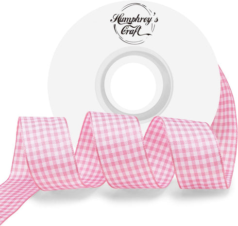 Humphrey's Craft 1 Inch Wide Pink and White Gingham Ribbons Spool - 25 Yards Variety of Color for Make Bows, DIY, Sewing, Gift Wrapping, Wedding, ...