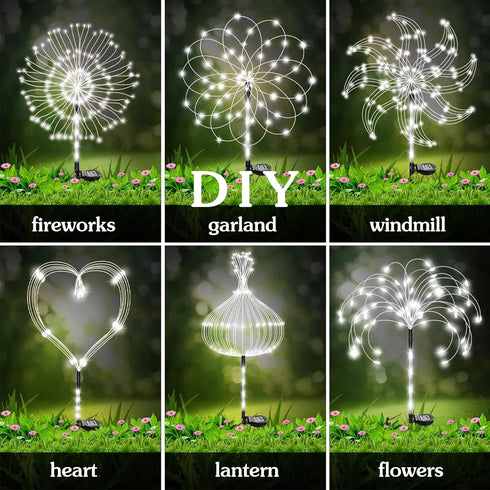 NMM Solar Fireworks Lights, 2 Pack 120 LED Copper Wire Waterproof Outdoor Solar Garden Lights, 2 Lighting Modes Stake Landscape Light for Lawn, Ya...