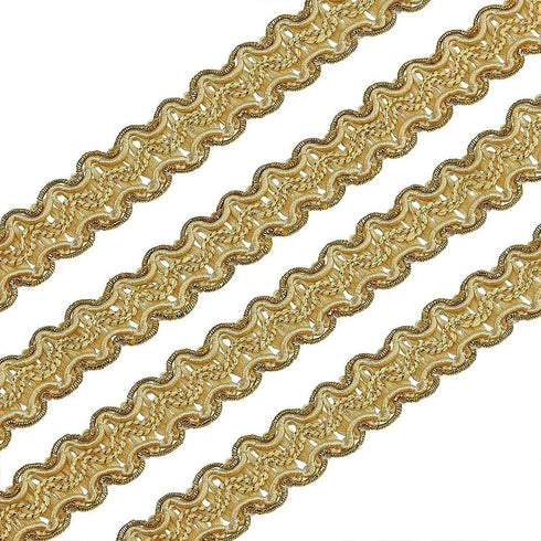 FINGERINSPIRE 13 Yards Gimp Braid Trim Gold Edge Woven Braid Trim 15mm(W) Inelastic Handmade Polyester Sewing Gold Metallic S Wave Craft Decor Lac...