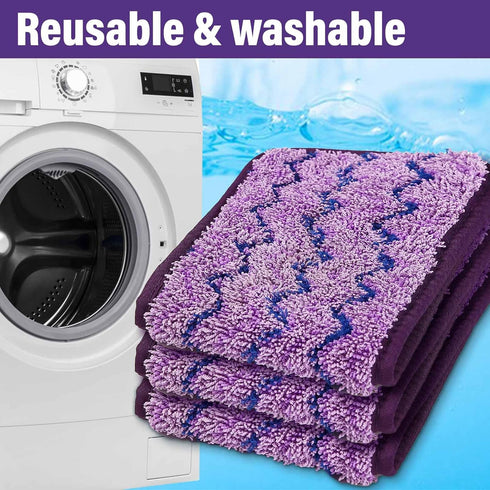 16.5 inch Microfiber Replacement Mop Pads Reusable - 3 Pack Flat Replacement Heads for Wet Or Dry Floor Cleaning Stripe Purple Pads...