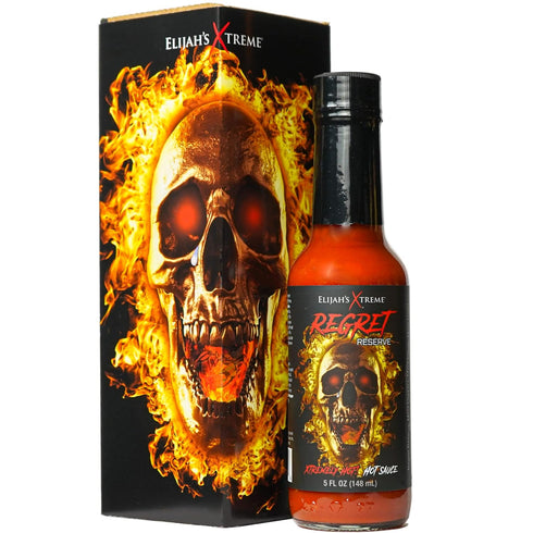 Elijah's Xtreme Regret Reserve Hot Sauce - Carolina Reaper, Trinidad Scorpion, and Habanero Pepper - 5oz bottle contains 70% of the hottest pepper...