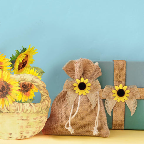 Syhood 12 Pieces Sunflower Burlap Bow 3 Inch Summer Artificial Handmade Wreath Bow Fall Natural Sunflower Decor for Crafts Summer Fall Christmas T...