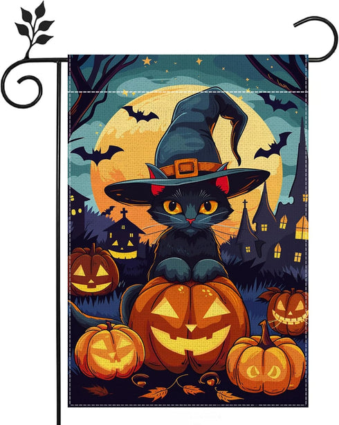 Halloween Cat Garden Flag, 12x18 Inch Double Sided Burlap, Halloween Scary Pumpkin Garden Flag, Holiday Outdoor House Decoration?Lawn Flag Yard Fl...