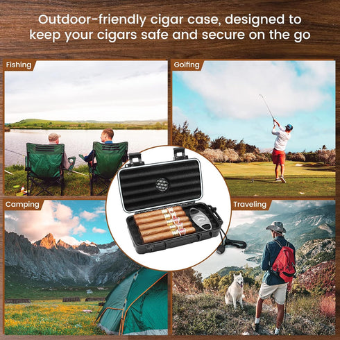 Flauno Travel Cigar Humidor Case - Portable Cigar Box with Humidifier Disc & Cigar Cutter | Waterproof | Crushproof | Airtight | Durable (Holds up...