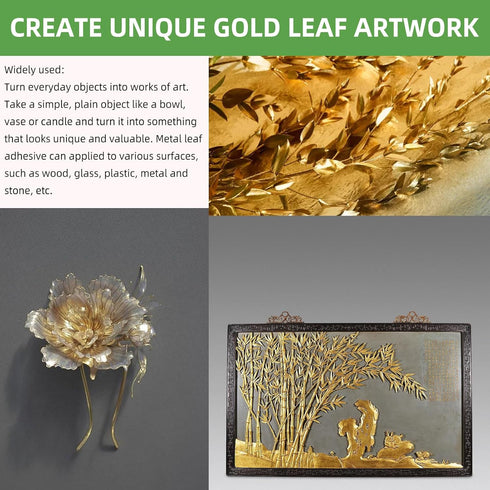 Gold Leaf Adhesive Set, 100ml Water Based Metal Leaf Glue and 100ml Protective Varnish, Gold Leaf Sheets 100 pcs, 2 Brushes, for Craft, Painting a...