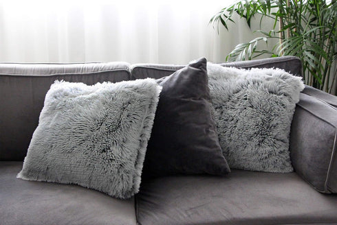 Uhomy Fluffy Accent Pillows Cover 20"x20", Soft Gray Ombre Faux Fur Throw Pillow Case, Modern Luxury Decorative Square Cushion Cover for Farmhouse...