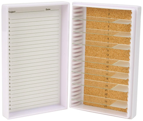 Heathrow Scientific HD15989E White Cork Lined 25 Place Microscope Slide Box, 5.5" Length x 3.5" Width x 1.24" Height...