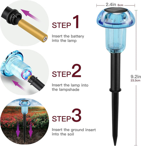 Solar Pathway Lights, 4 Pack Blue LED Mushroom Solar Powered Outdoor Lights, Landscape Lighting Garden Stake Lights, Solar Landscape Lights Outdoo...