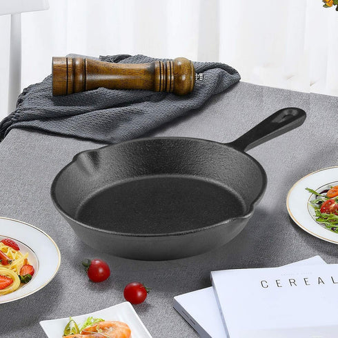 6 Inch Cast Iron Skillet, Frying Pan with Drip-Spouts, Pre-seasoned Oven Safe Cookware, Camping Indoor and Outdoor Cooking, Grill Safe, Restaurant...