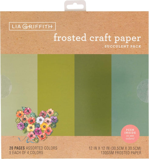 Lia Griffith Frosted Craft Paper, 12" x 12", Succulent Pack 20 Sheets...