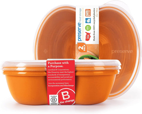 Preserve 46107 FBA_1211838 Square Food Storage Container Made from Recycled Plastic, 25 Ounce Capacity, Set of 2, Orange...