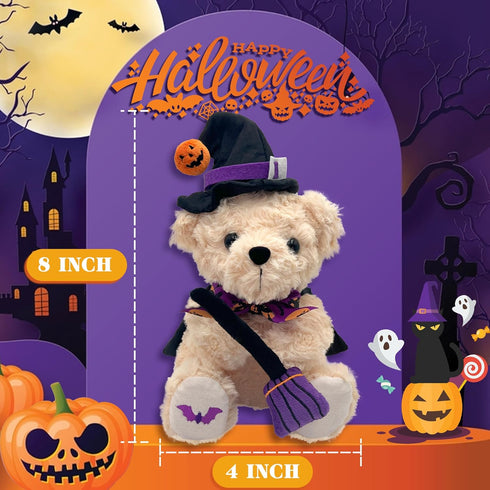 Halloween Plush Bear - Halloween Pumpkin Witch Stuffed Animal Teddy Bear with Broomstick & Hat, Halloween Party Decorations Gifts for Boys & Girls...