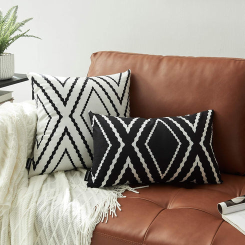 Set of 2 White Pillow Covers 20 x 20 inches Boho Aztec Polyester Blend Square Decorative Throw Pillow Covers for Sofa Couch Bed Decor...
