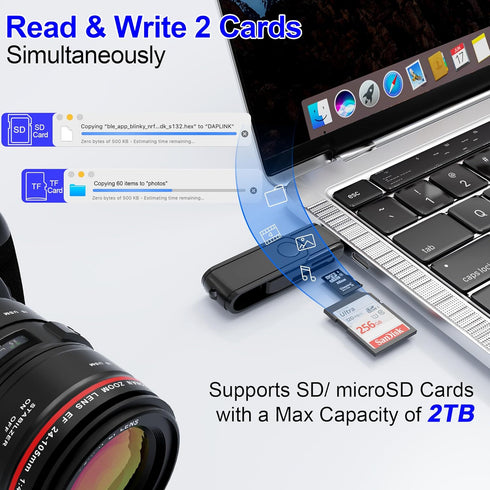 USB C Lightning SD Card Reader for iPhone 15 iPad Mac - 2 in 1 Micro SD/SD Card Adapter(Read two cards simultaneously), Portable Digital Camera Ad...