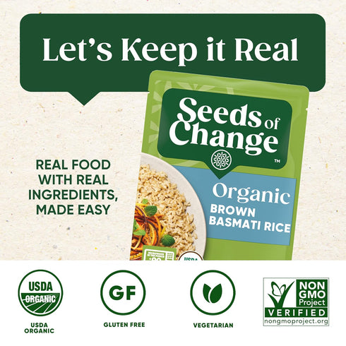 SEEDS OF CHANGE Certified Organic Brown Basmati Rice, Organic Food, 8.5 OZ Pouch...
