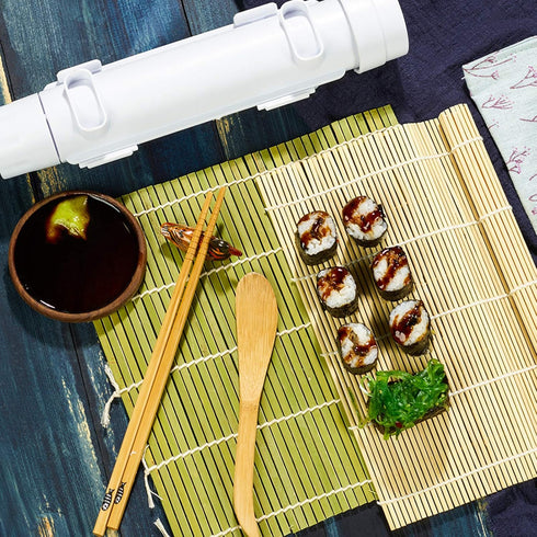 ISSEVE Sushi Making Kit Sushi Bazooka Maker with Bamboo Mats and Chopsticks, Paddle, Spreader, Sushi Knife, DIY Sushi Roller Machine...