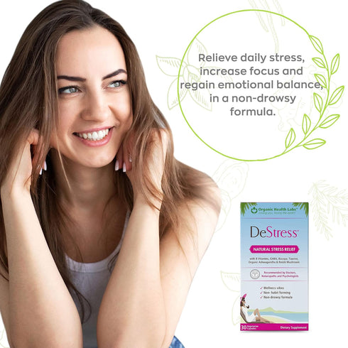 DeStress All-Natural: Veggie Capsules, with B Vitamins, Magnesium, Ashwagandha and L-Theanine Supplement, Anxiety Relief, 30 Veggie Capsules, Stre...